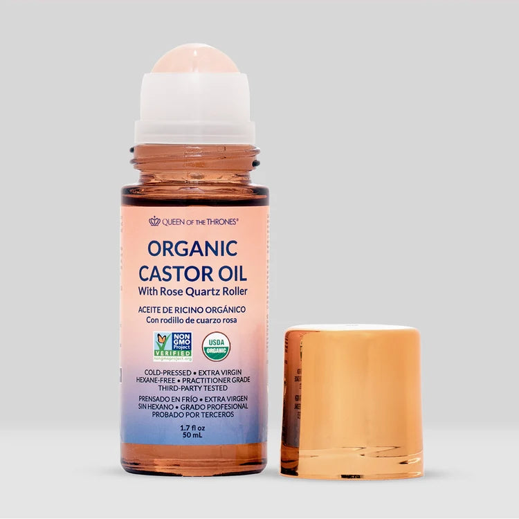 Aceite de Ricino Orgánico con Roll-On de Cuarzo Rosa — Belleza Natural Sin Desorden