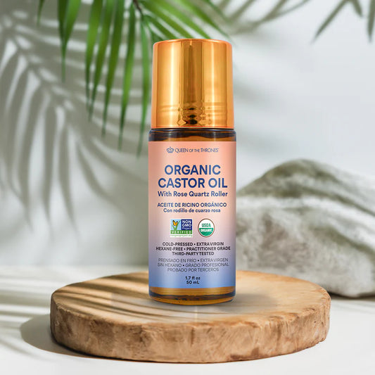 Aceite de Ricino Orgánico con Roll-On de Cuarzo Rosa — Belleza Natural Sin Desorden